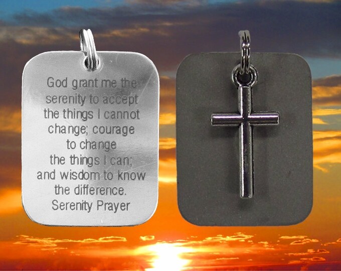 Silver Cross Serenity Prayer Necklace Pendant Two Piece DogTag Christian Jewelry - Saint Michaels Jewelry