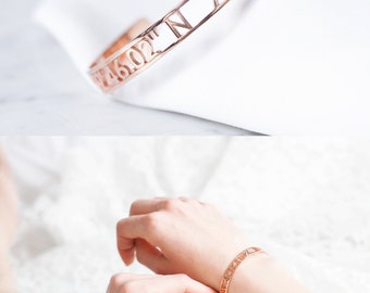 SALE 30% Coordinates Bracelet - Coordinates Cuff Bracelet - Coordinates Bangle - Roman Numeral Bracelet - Wedding Date Bracelet
