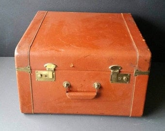 Leather Suitcase. Cowhide luggage. Rare large size.