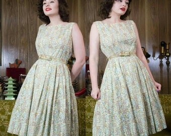 1950s Novelty Dress | Clocks | 50s Dress | 1950s Dress | Novelty | 50s Day Dress | 50s Cotton Dress | 50s Sundress | 50s Floral Dress | 29"