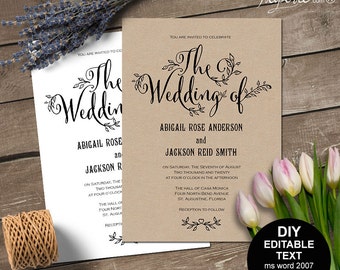 Rustic wedding invitation, printable rustic invitation, rustic wedding invites, templates, editable, instant download, #S11MR3