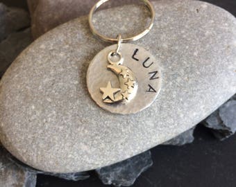 Personalised - Hand Stamped - Dog Tag/ Pet ID Tag - 2.5cm - Circle - Charm - Brushed Aluminium