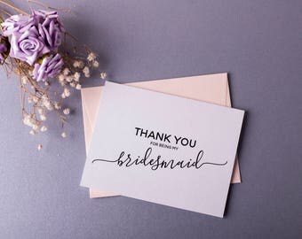 Thank You Bridesmaid Card Bridesmaid Gift Wedding Card Thank You for being My Bridesmaid Gift Card BULK Pack