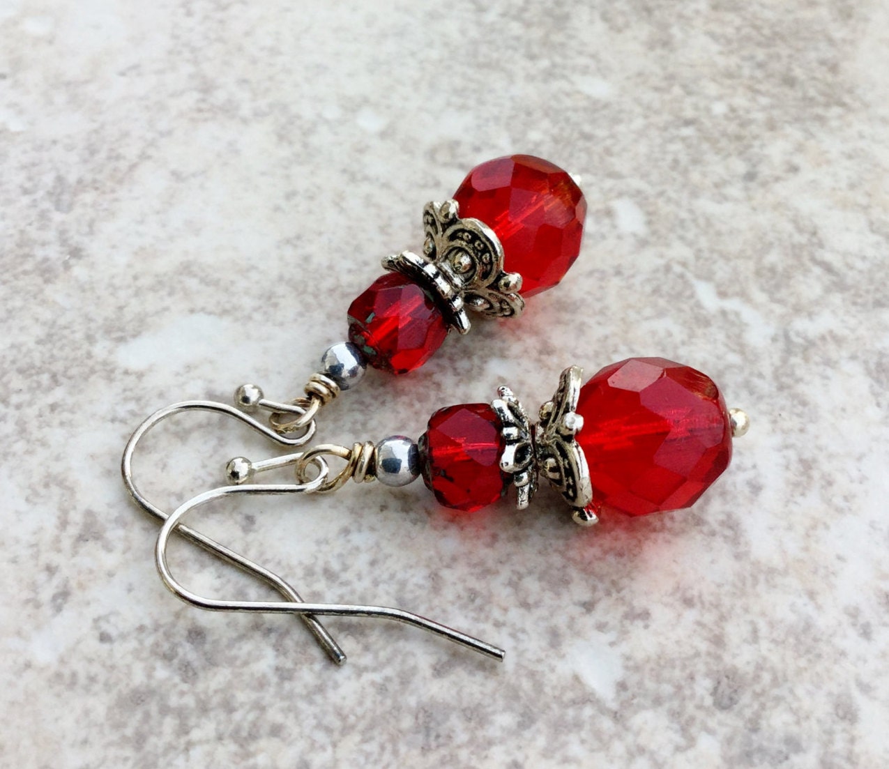 Red Earrings Ruby Earrings Bridal Earrings Silver by SmockandStone