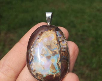 Australian Boulder Opal Pendant, Sterling Silver