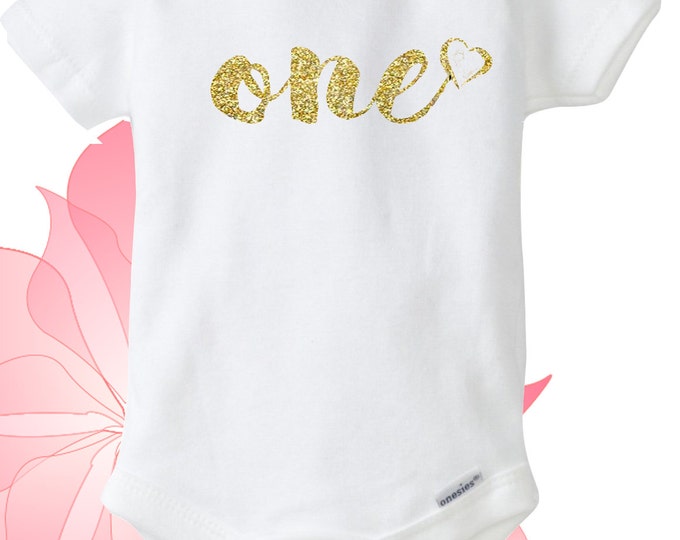 First Birthday "One" Gold Glitter Baby Onesies®, First Birthday Outfit, One Year Old Birthday Outfit, Birthday Girl, Baby's First Birthday