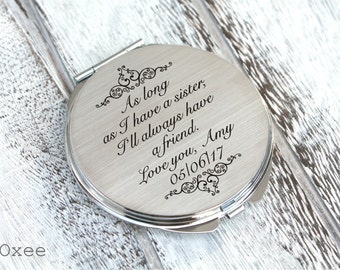Personalized engraved pocket mirror | compact mirror | wedding gift | sister of the bride gift | birthday