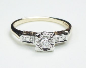 Vintage Engagement Ring Diamond Engagement Ring 14k Gold Diamond Ring Vintage Diamond Ring Keepsake Promise Ring Two Tone Gold