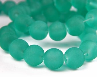 15 Inch Strand - 10mm Round Transparent Light Sea Green Frosted Glass Beads - Sea Glass Beads - Glass Beads - Jewelry Supplies