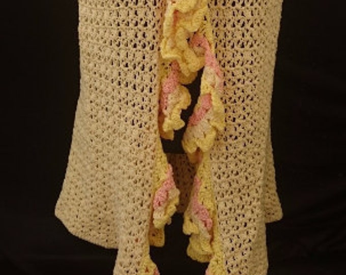 Yellow & Pink Womens Cardigan with ruffles waterfall crochet cardigan sweater gift for her gift for girl Easter gift handmade clothing