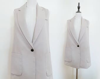 Beige Pink Women Suite Vest Waistcoat Sleeveless Vintage Jacket