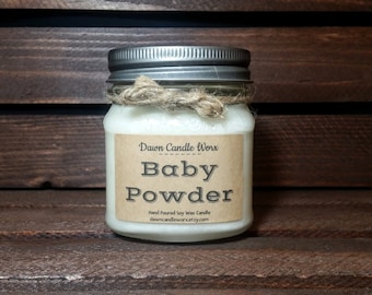 8oz Baby Powder Scented Candle - Soy Candles Handmade - Mason Jar Candles - New Baby Gift - Baby Shower Favors - Homemade Candles
