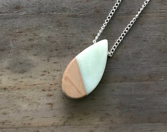 Wood & Resin Necklace - Teardrop #1