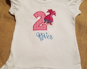 Troll Birthday Shirt, Girls Embroidered Birthday Shirt, Poppy Troll Birthday shirt, Number Birthday Shirt, Applique Birthday Shirt