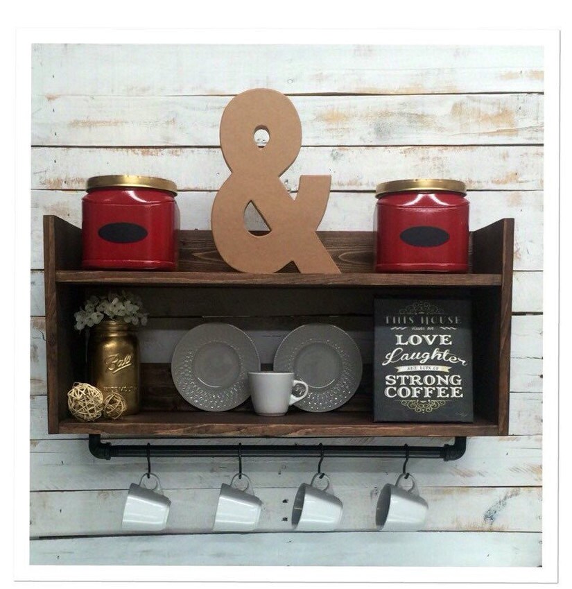 Rustic kitchen shelf coffee bar shelf wall hanging shelf