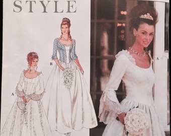 Simplicity Wedding Dress Off-Shoulder Neckline,Bustier Bodice, Sleeve w Lace Detail,Flare Gored Skirt w Basque Waist Sizes 8-18 Pattern 9025