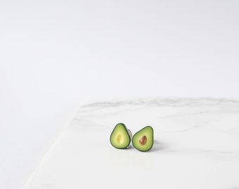Avocado Earrings, clay earrings, tropical jewelry, mismatched earrings, guacamole, green stud earrings, pantone greenery, green jewelry