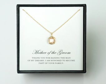 Mother of the Groom Gift from Bride - Gold Glass Necklace, Wedding Jewelry Gift & Thank You Card/ Wedding Day Gift for Mother in Law