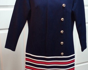 Beautiful Vintage Red White and Blue Bleeker Street Mod Dress Patriotic Clothing Dress