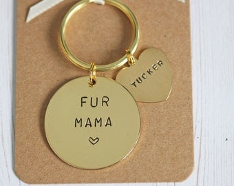 Fur Mama Hand stamped Keyring, personalised with dogs names. Dog Lover Gift