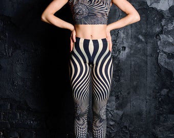 Psychedelic leggings, printed leggings, striped leggings, women leggings, festival clothing, rave outfit, Festival wear,burning man clothing