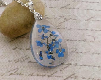 Blue wedding necklace Forget me not Bridal necklace Crystal necklace Girlfriend Gift|For|Her Flower necklace First anniversary Gift|FOr|Girl