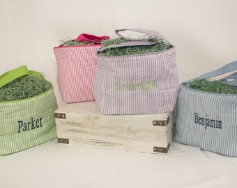 Monogrammed Easter Basket | Easter Basket | Seersucker Easter Basket | Personalized Easter Bucket | Easter Egg Basket | Seersucker Basket