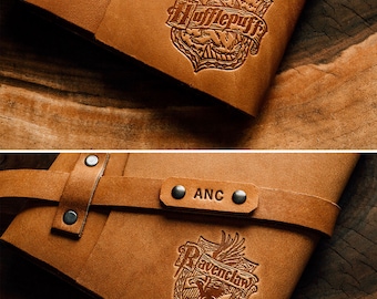 50% OFF! Hufflepuff Crest Refillable Leather Notebook...Personalized Hogwarts Notebook...Handmade in Portland...SALE TODAY!