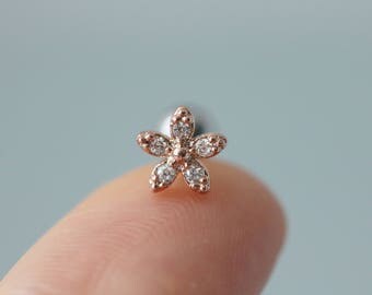 Flower cartilage piercing, helix earring, cartilage earring, conch piercing, 16g 18g conch earring, 20g cartilage earring, helix labret