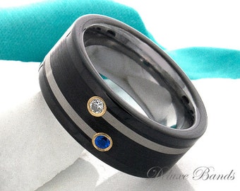 tungsten ring sapphire diamond tungsten wedding band black anniversary ring mens wedding ring 9mm engagement ring - Mens Sapphire Wedding Rings tungsten ring sapphire diamond tungsten wedding band black anniversary ring mens wedding ring 9mm engagement ring - Mens Sapphire Wedding Rings