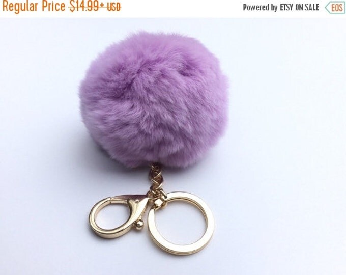 New! Light Purple Fur pom pom keyring keychain fur puff ball bag pendant charm