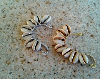 Cowrie Shell Earring- Ear Cuffs- Afrocentric Jewelry- African Jewelry- Beach Jewelry- Tribal Jewelry- Gift for her- Gift for girlfriend Wife