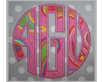 Circle Applique Monogram Set - 3" 3.5" 4" - Left Center Right - Machine Embroidery Fonts Circle Monogram Embroidery Font - Instant Download