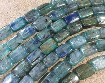 Blue Green Kyanite Smooth Rectangular Beads, 7x10mm, One 16" Strand