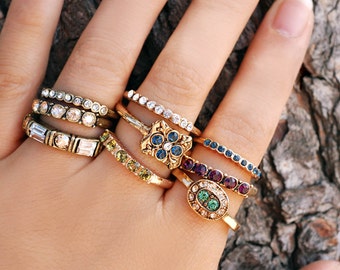 Stacking Rings Set, Stackable Rings, Crystal Rings, Stack Rings, Stacking Ring Set, Boho Rings, Gold Stacking Rings, Personalized Jewelry