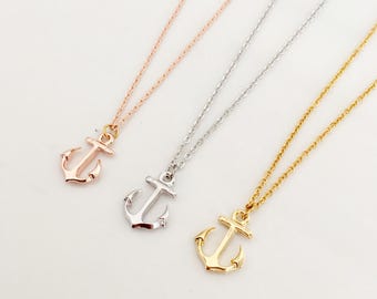 Anchor Necklace ,cute necklace,Ship Anchor necklace, unique necklace gift idea, bridesmaids gift, wedding gift,gold, gold plate