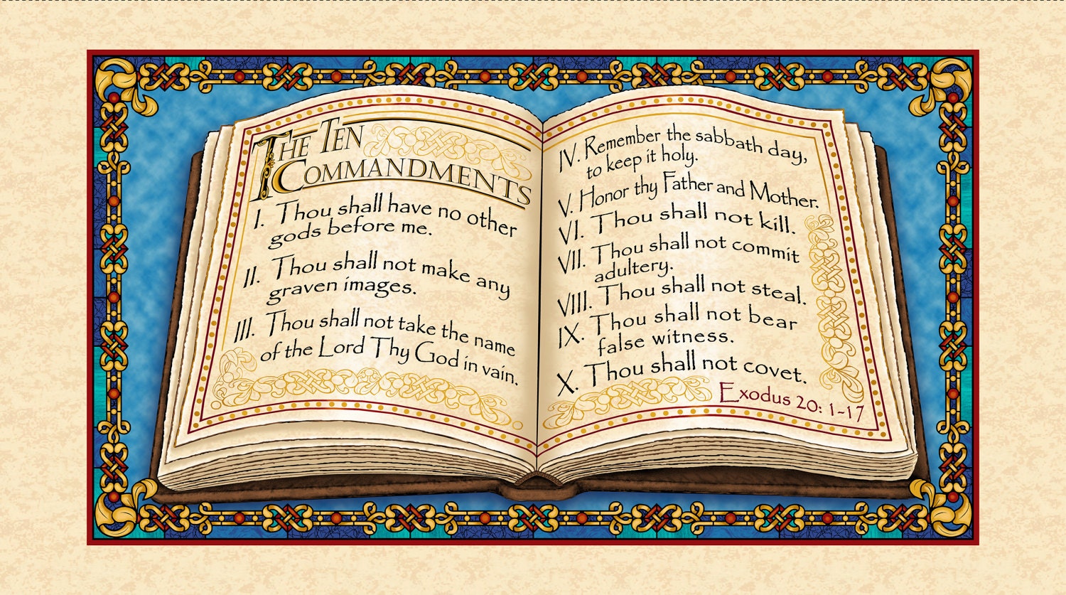 Bible Fabric Panel Ten Commandments Religious Christian Panel