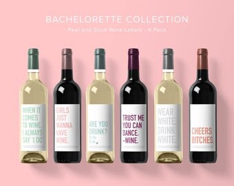 Bachelorette Wine Label Collection | Wine Label 6 Pack | Funny Wine Labels | Wine Label | Wine Bottle