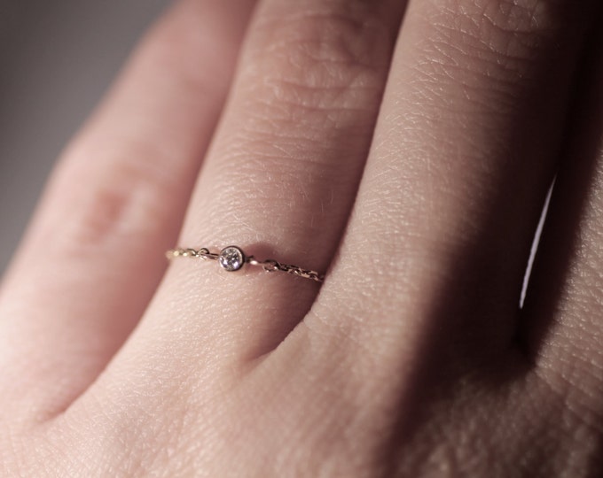 Diamond gold ring White Gold ring Yellow stone ring Natural stone ring Mini ring Engagement ring Womens ring Gift idea