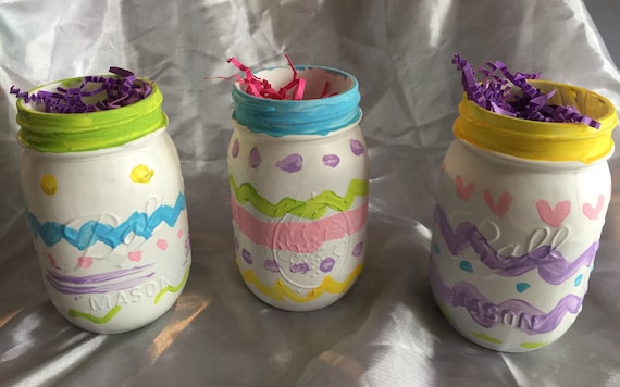 Mason jars: Hand painted Easter Eggs