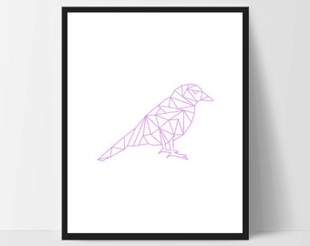 Pink Purple Geometric Bird, Printable Wall Art, Wall Print, Boho Art, Wall Prints, Bird Prints, Printable Art, Printable, Sitting Bird, Art