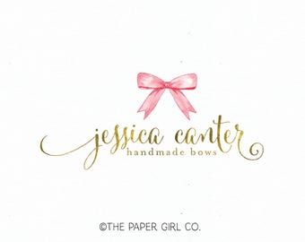 bow boutique logo premade logo design photography logo bow shop logo watercolor logo gold foil logo bespoke logo baby boutique logo