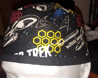Star Trek print scrub cap, skull cap, welding cap