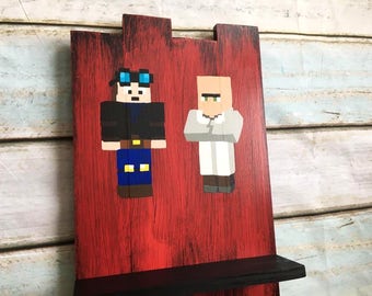 Custom Minecraft (dantdm and dr trayaurus) wall hanging with shelf