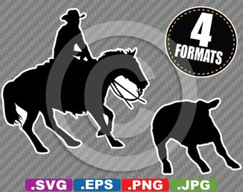 Rodeo / Cutting Horse Silhouette Clip Art Image - SVG cutting file Plus eps(vector), jpg, & png
