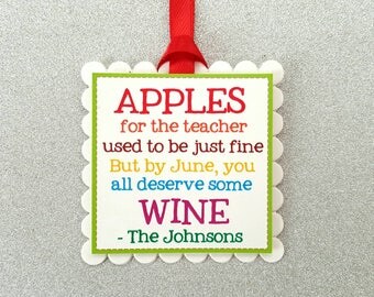 Wine bottle tags / Teacher appreciation tags / teacher wine gift tags / wine bottle gift tags/ teacher favor tags/ funny teacher tags