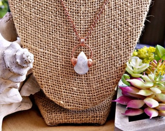 SALE! 15% OFF! Copper Electroformed Moonstone Crystal Necklace