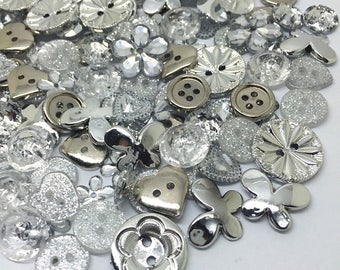 150 SILVER Button & Flatback Mix Embellishments Cardmaking Resin Craft