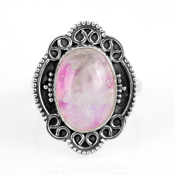 Pink Moonstone Ring Sz 8 Sterling Moonstone Ring Tribal