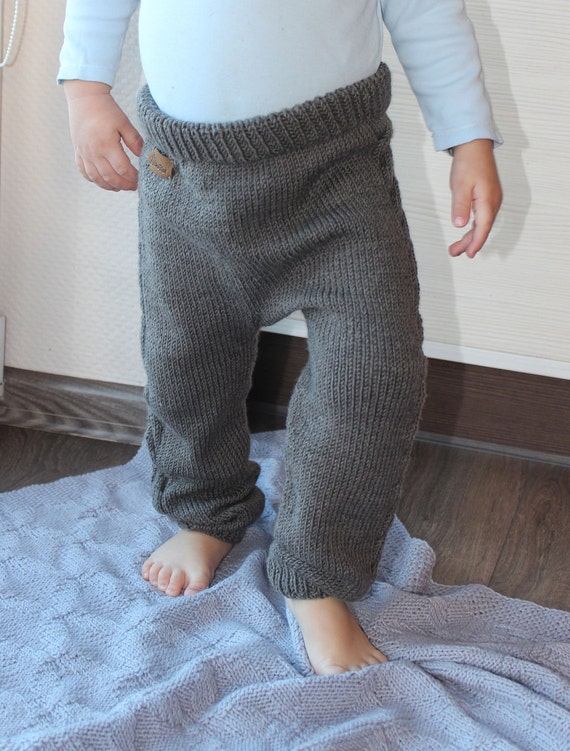 Hand knit merino wool baby toddler boy girl pants